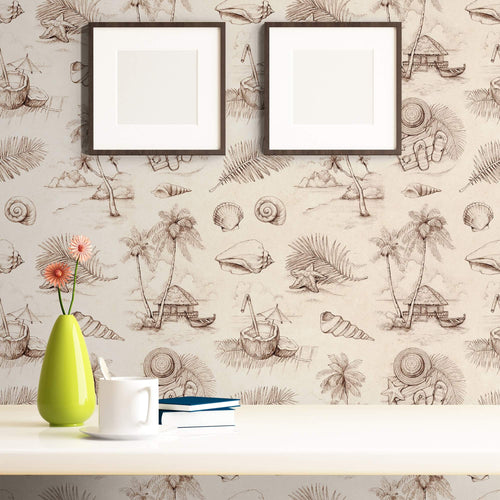 Beige Tropical Nautical Peel and Stick Removable Wallpaper 7902