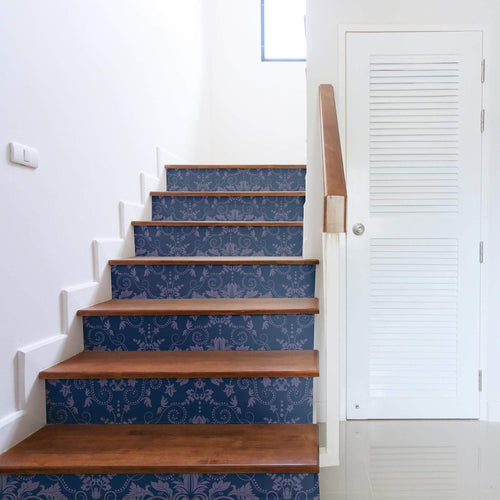 Blue Damask Basic Peel and Stick Removable Wallpaper 4354