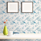 Silver and Blue Floral Animal Peel and Stick Removable Wallpaper 3836
