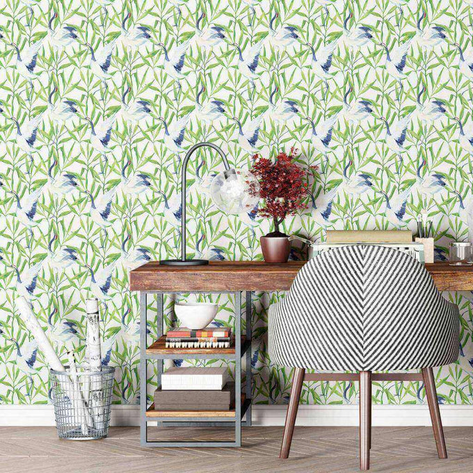 Green Birds Peel and Stick Removable Wallpaper 1174