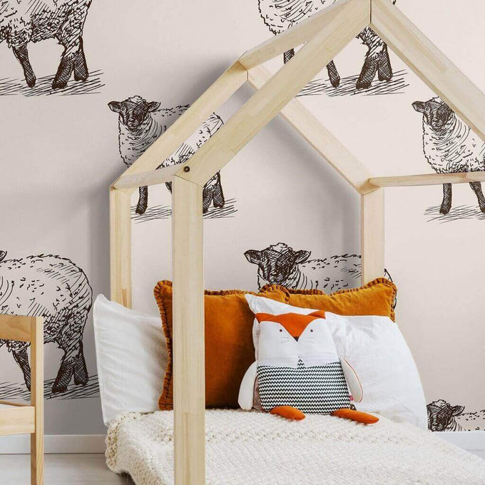 Off White Sketched Animal Peel and Stick Removable Wallpaper 6396