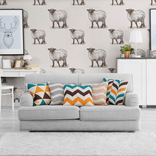 Off White Sketched Animal Peel and Stick Removable Wallpaper 6396