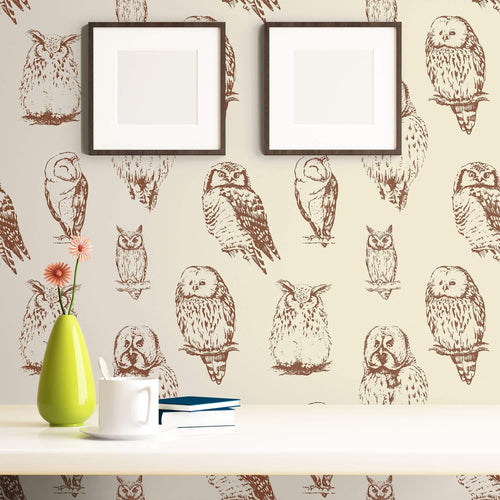 Brown and Tan Bird Animal Peel and Stick Removable Wallpaper 8422