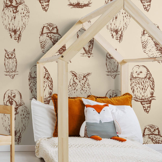 Brown and Tan Bird Animal Peel and Stick Removable Wallpaper 8422