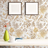 Tan Floral Animal Peel and Stick Removable Wallpaper 2574