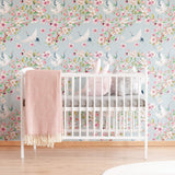 Blue Japanese Animal Peel and Stick Removable Wallpaper 7588