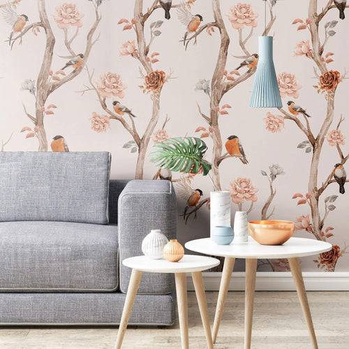 Rose Floral Animal Peel and Stick Removable Wallpaper 7374