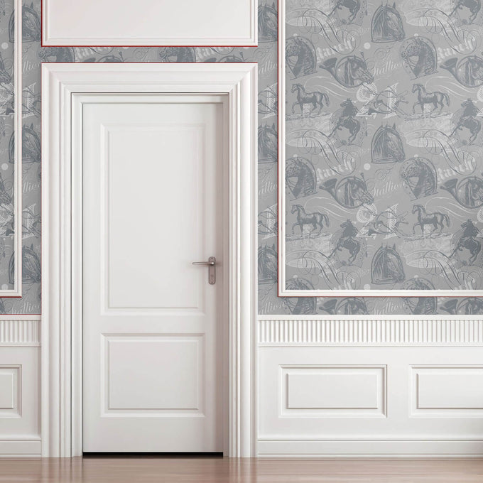 Silver Vintage Animal Peel and Stick Removable Wallpaper 7337