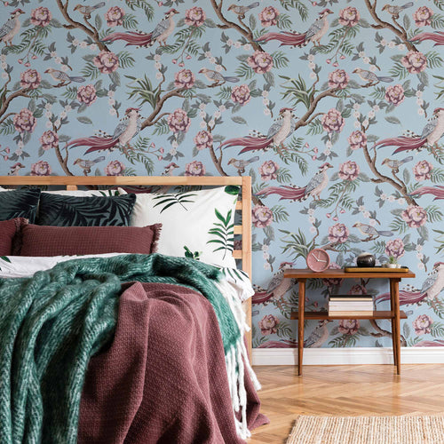 Blue Botanical Peel and Stick Removable Wallpaper 1782