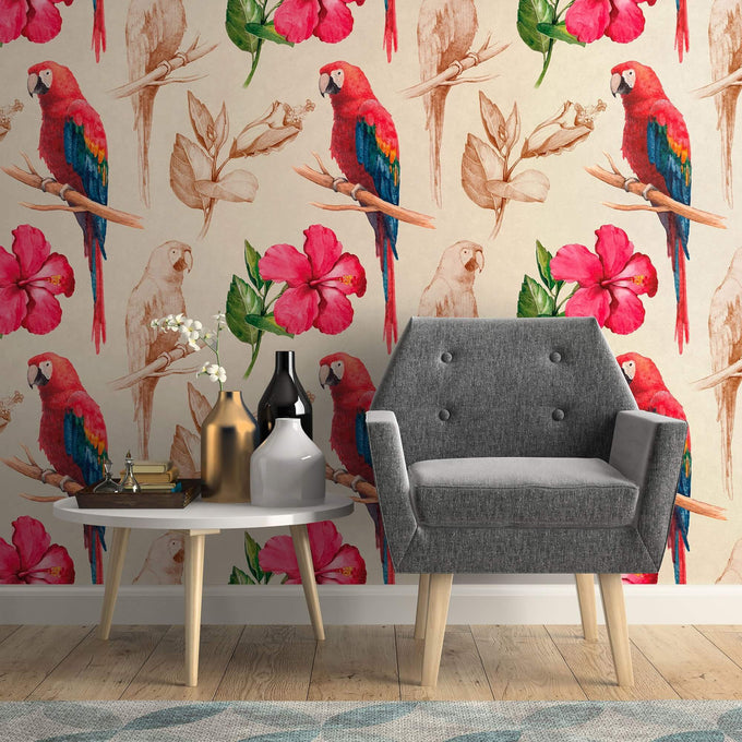 Red and Tan Bird Animal Peel and Stick Removable Wallpaper 2321