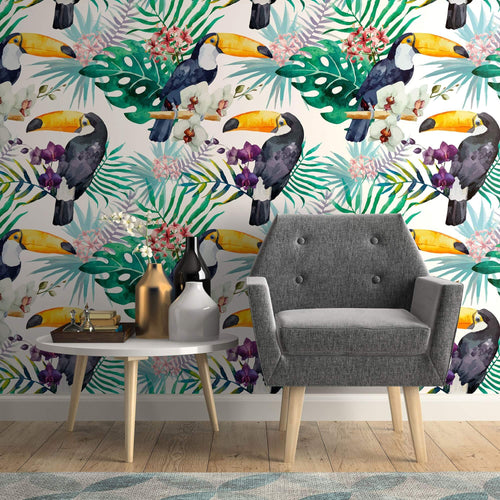 White and Purple Bird Animal Peel and Stick Removable Wallpaper 2631