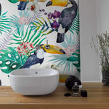 White and Purple Bird Animal Peel and Stick Removable Wallpaper 2631