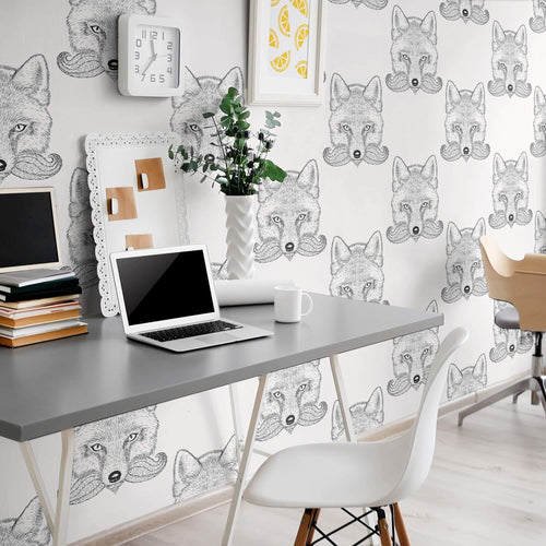 White and Black Fox Animal Peel and Stick Removable Wallpaper 9729