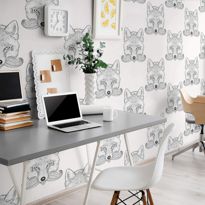 White and Black Fox Animal Peel and Stick Removable Wallpaper 9729