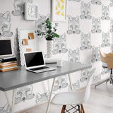 White and Black Fox Animal Peel and Stick Removable Wallpaper 9729