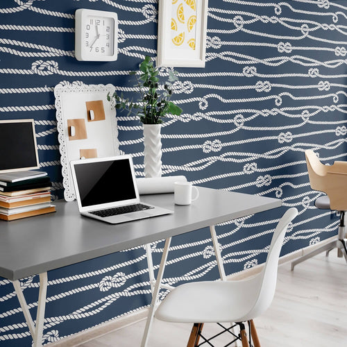 Blue and White Line Nautical Peel and Stick Removable Wallpaper 4121