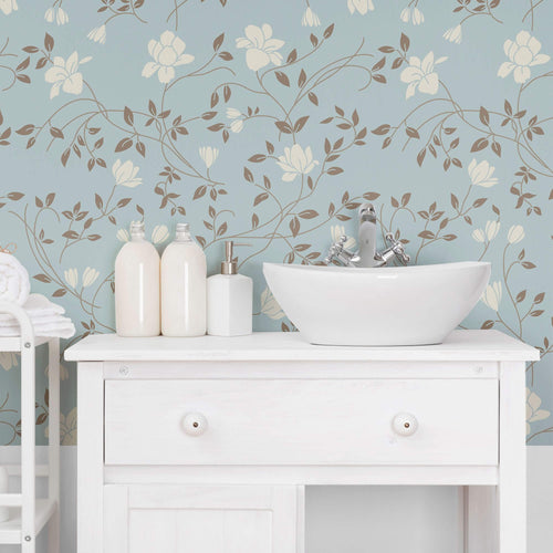 Blue Floral Peel and Stick Removable Wallpaper 4338