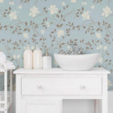 Blue Floral Peel and Stick Removable Wallpaper 4338