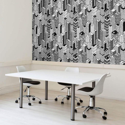 Black and White City Themed Peel and Stick Removable Wallpaper 3098