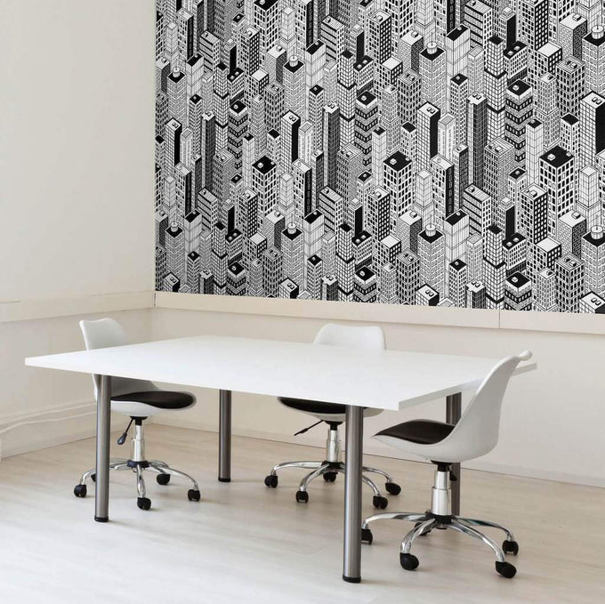 Black and White City Themed Peel and Stick Removable Wallpaper 3098
