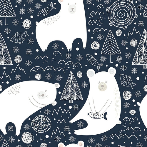 Blue and White Animals Baby Peel and Stick Removable Wallpaper 7616