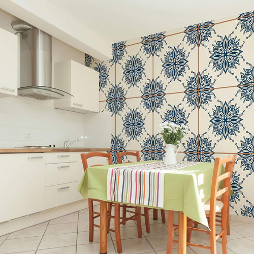 Blue Floral Tile Adhesive Peel and Stick Removable Wallpaper 030i