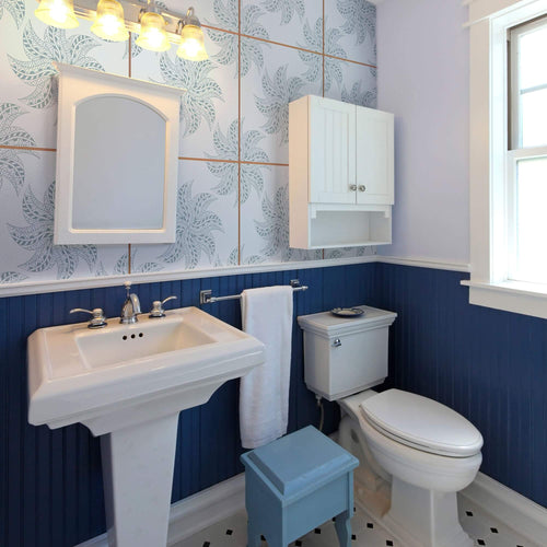 Blue Floral Tile Adhesive Peel and Stick Removable Wallpaper 030g