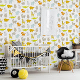 White and Tan Animals Baby Peel and Stick Removable Wallpaper 9402