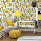 White and Green Forest Baby Peel and Stick Removable Wallpaper 8496