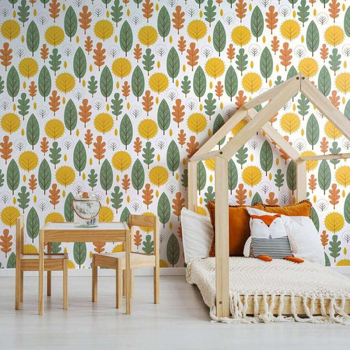 White and Green Forest Baby Peel and Stick Removable Wallpaper 8496