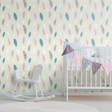 Cream and Teal Animals Baby Peel and Stick Removable Wallpaper 0156