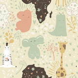 Pink and Green Animals Baby Peel and Stick Removable Wallpaper 2061