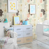 Pink and Green Animals Baby Peel and Stick Removable Wallpaper 2061