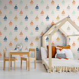 White and Orange Boats Baby Peel and Stick Removable Wallpaper 6023