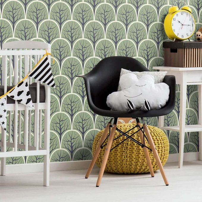 Green and Brown Forest Baby Peel and Stick Removable Wallpaper 8984