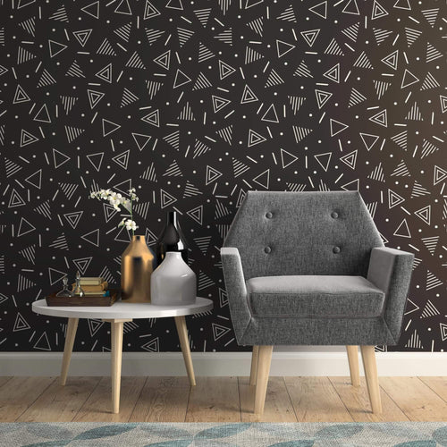 White and Charcoal Triangles Basic Peel and Stick Removable Wallpaper 4100