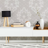 Grey Damask Peel and Stick Removable Wallpaper 1864