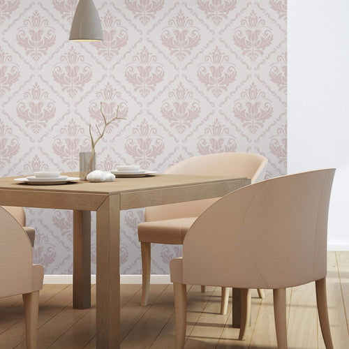 Creamy Beige Damask Basic Peel and Stick Removable Wallpaper 2413