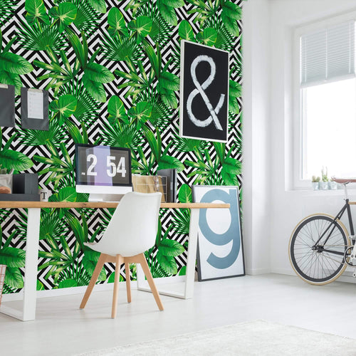 Black and Green Trellis Floral Peel and Stick Removable Wallpaper 2062