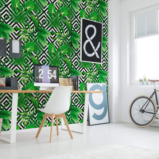 Black and Green Trellis Floral Peel and Stick Removable Wallpaper 2062