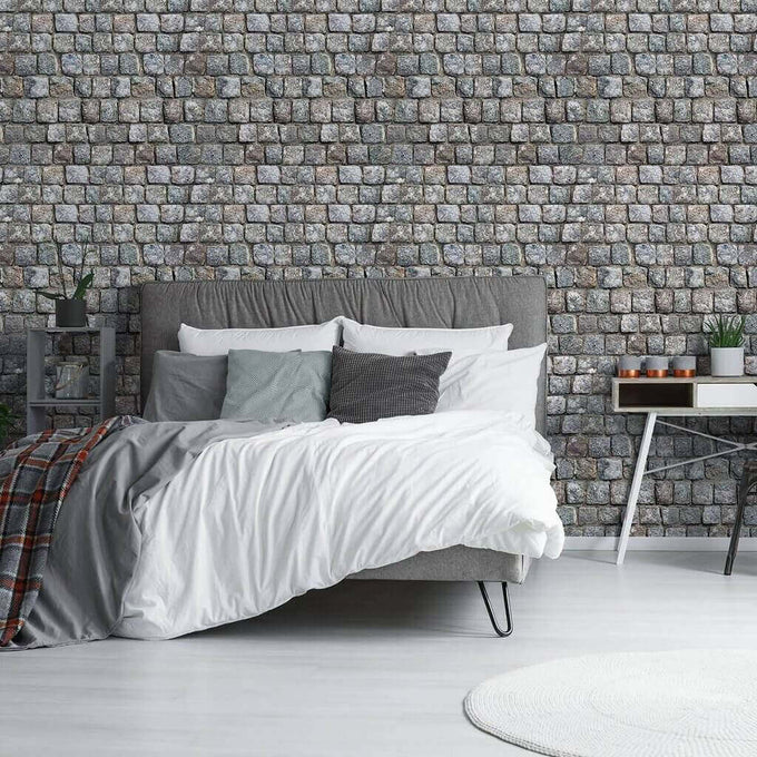 Brown and Grey Stone imitation Peel and Stick Removable Wallpaper 4205