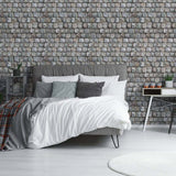Brown and Grey Stone imitation Peel and Stick Removable Wallpaper 4205