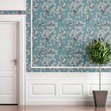 Blue Floral Animal Peel and Stick Removable Wallpaper 6380