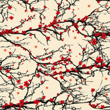 Black and Red Japanese Floral Peel and Stick Removable Wallpaper 9975