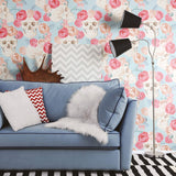 Blue and Red Skulls Themed Peel and Stick Removable Wallpaper 7608