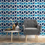 Blue and White Triangles Geometric Peel and Stick Removable Wallpaper 0669