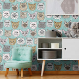 Blue and Grey Animals Children Peel and Stick Removable Wallpaper 4279