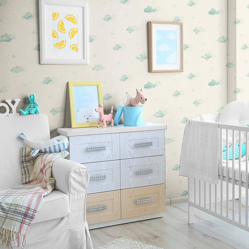 Aqua Blue Clouds Baby Peel and Stick Removable Wallpaper 3249