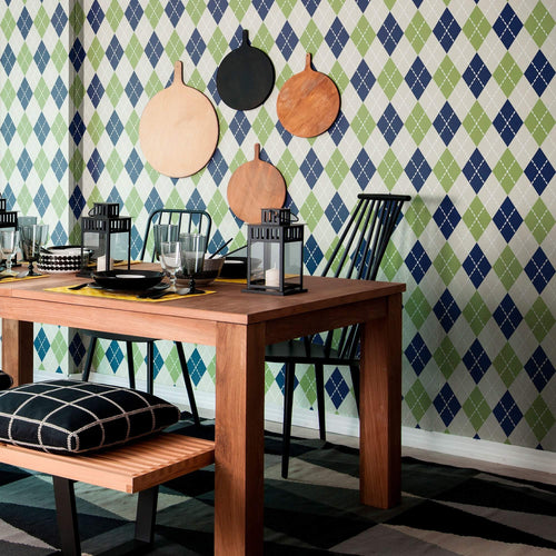 Blue and Green Geometric Peel and Stick Removable Wallpaper 8971