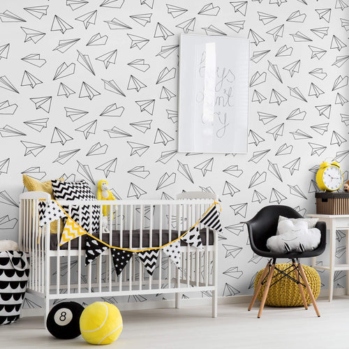 White and Black Retro Children Peel and Stick Removable Wallpaper 2940